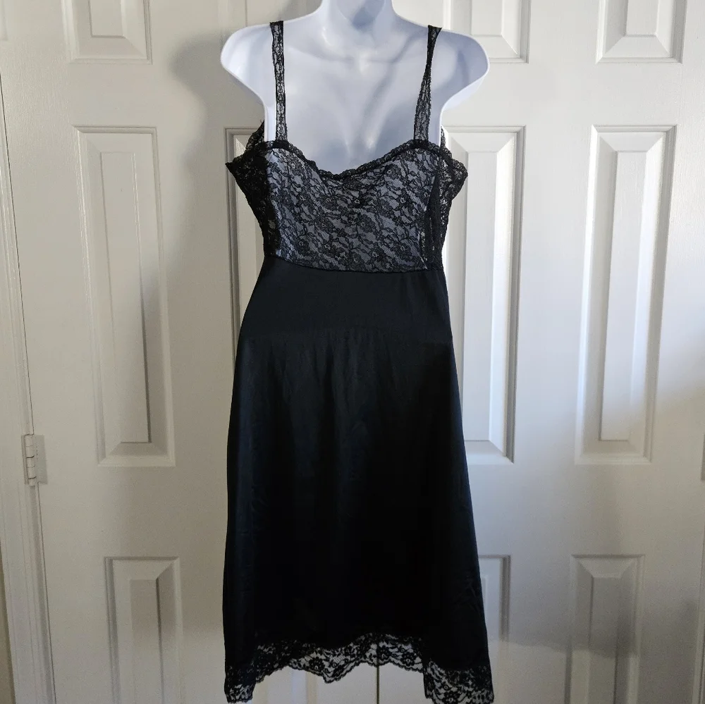 Slip Dress 38A L VTG Babydoll Whimsigoth Sheer Lace Coquette Nightie Goth 60s - Picture 5 of 9